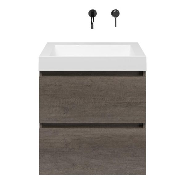 Westkapelle badmeubel 60 cm olm donker grijs met quartz Haamstede-q wastafel wit mat, zonder kraangat