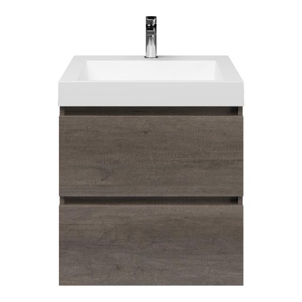 Westkapelle badmeubel 60 cm olm donker grijs met quartz Haamstede-q wastafel wit mat, 1 kraangat