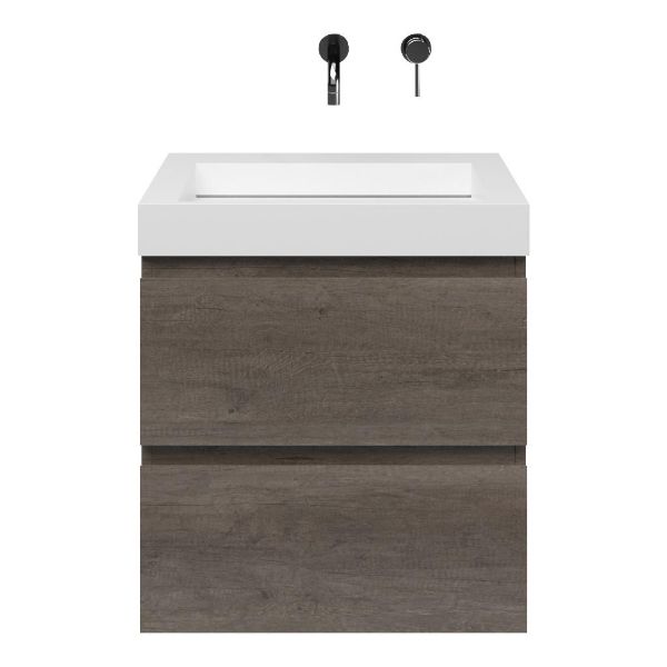 Westkapelle badmeubel 60 cm olm donker grijs met solid surface Solid wastafel wit mat
