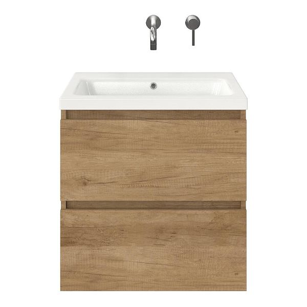 Westkapelle badmeubel 60 cm olm met keramische Dishoek wastafel wit glans