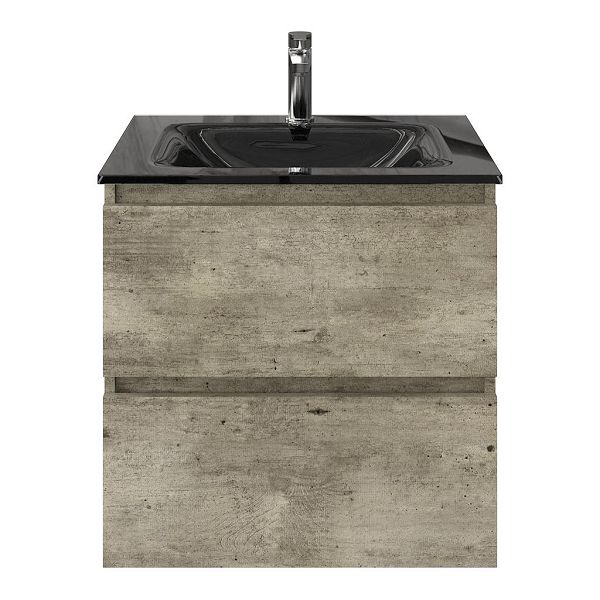Westkapelle badmeubel 60 cm steigerhout licht grijs met glazen Glass wastafel zwart mat