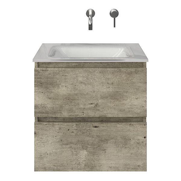 Westkapelle badmeubel 60 cm steigerhout licht grijs met glazen Glass wastafel wit glans