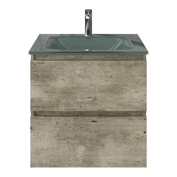 Westkapelle badmeubel 60 cm steigerhout licht grijs met glazen Glass wastafel zilvergrijs