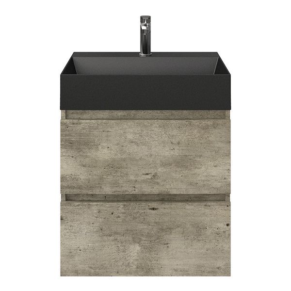 Westkapelle badmeubel 60 cm steigerhout licht grijs met keramische Marken wastafel zwart mat
