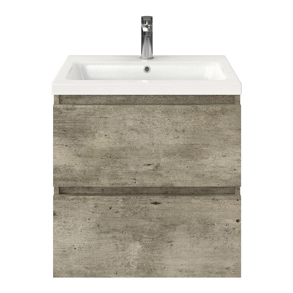 Westkapelle badmeubel 60 cm steigerhout licht grijs met keramische Dishoek wastafel wit glans, 1 kraangat