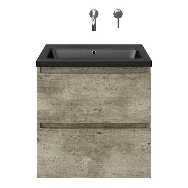 Westkapelle badmeubel 60 cm steigerhout licht grijs met keramische Dishoek wastafel zwart mat, zonder kraangat