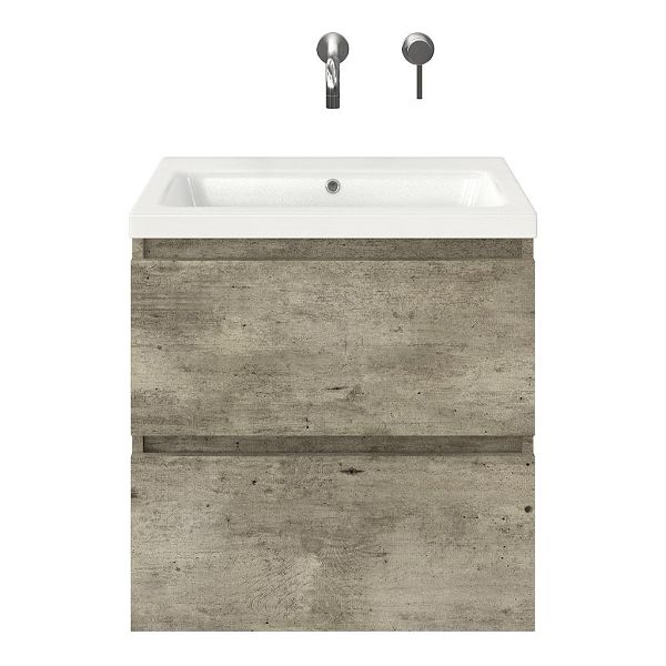 Westkapelle badmeubel 60 cm steigerhout licht grijs met keramische Dishoek wastafel wit glans, zonder kraangat