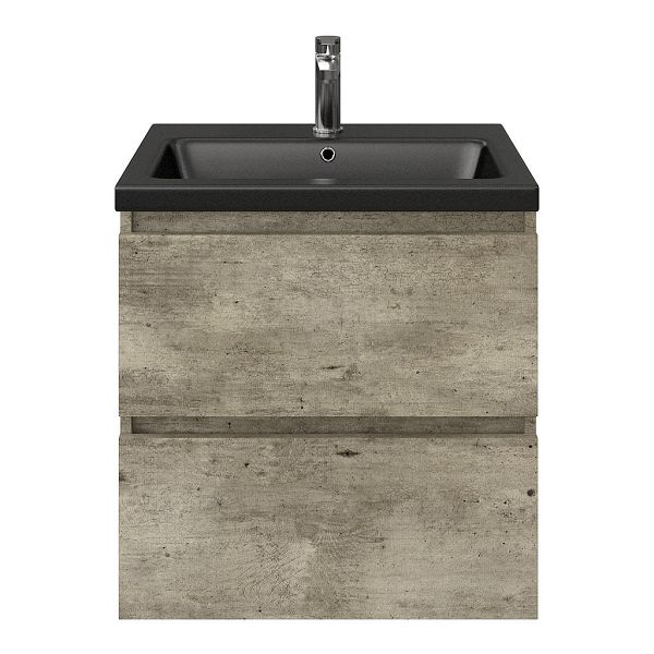 Westkapelle badmeubel 60 cm steigerhout licht grijs met keramische Dishoek wastafel zwart mat, 1 kraangat