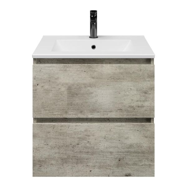 Westkapelle badmeubel 60 cm steigerhout licht grijs met keramische Huisduinen wastafel wit mat