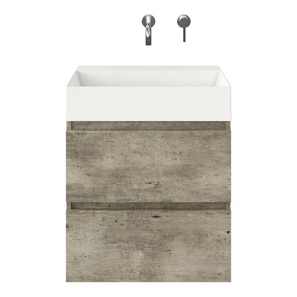 Westkapelle badmeubel 60 cm steigerhout licht grijs met keramische Marken wastafel wit mat, zonder kraangat