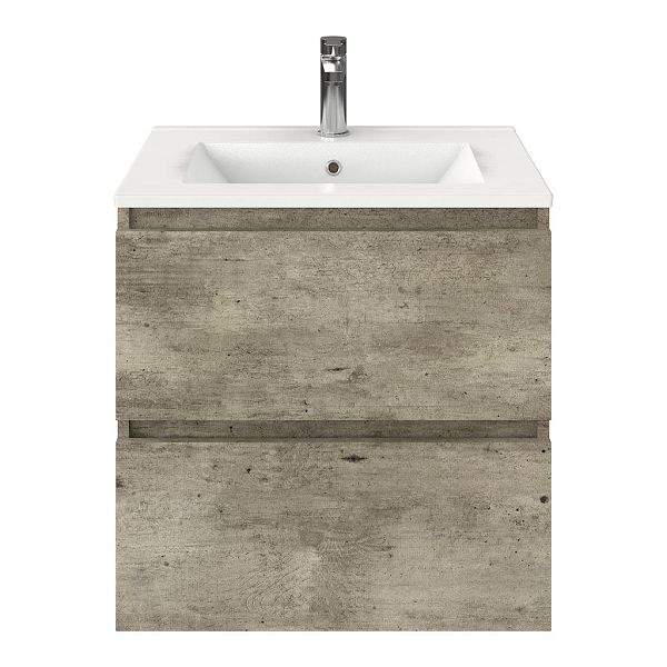Westkapelle badmeubel 60 cm steigerhout licht grijs met keramische Huisduinen wastafel wit glans