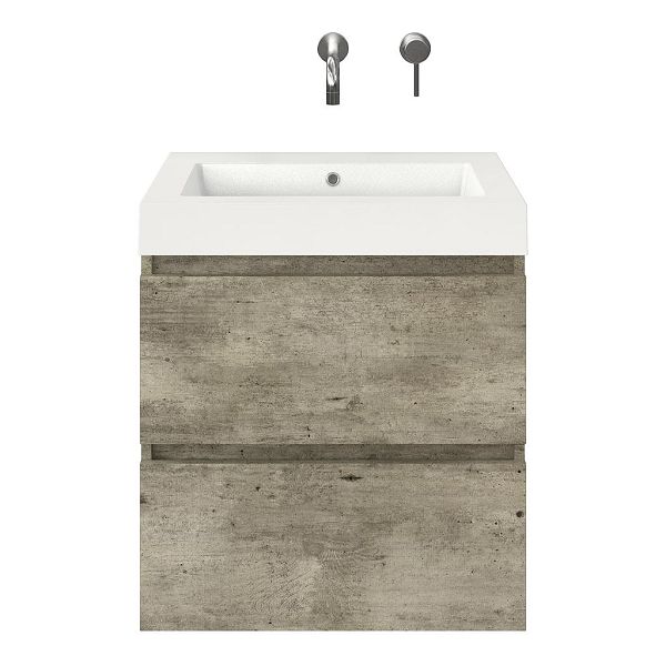 Westkapelle badmeubel 60 cm steigerhout licht grijs met polystone Cadzand wastafel wit glans, zonder kraangat, 66 cm hoog