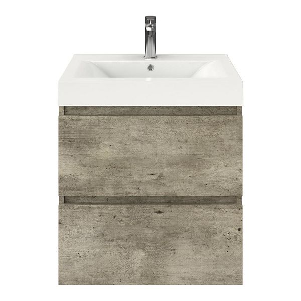 Westkapelle badmeubel 60 cm steigerhout licht grijs met polystone Wave wastafel wit glans