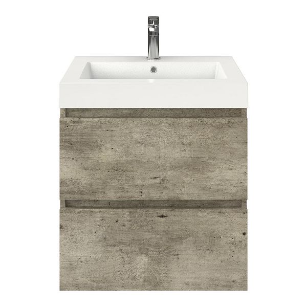 Westkapelle badmeubel 60 cm steigerhout licht grijs met polystone Cadzand wastafel wit glans, 1 kraangat, 66 cm hoog