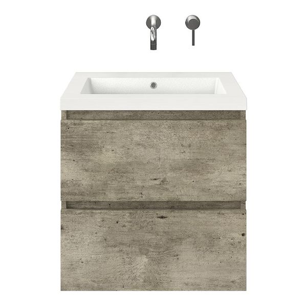 Westkapelle badmeubel 60 cm steigerhout licht grijs met polystone Cadzand wastafel wit glans, zonder kraangat, 62 cm hoog