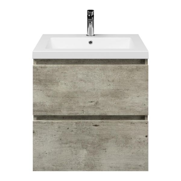 Westkapelle badmeubel 60 cm steigerhout licht grijs met polystone Cadzand wastafel wit mat