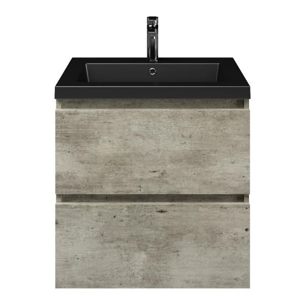 Westkapelle badmeubel 60 cm steigerhout licht grijs met polystone Cadzand wastafel zwart mat, 1 kraangat