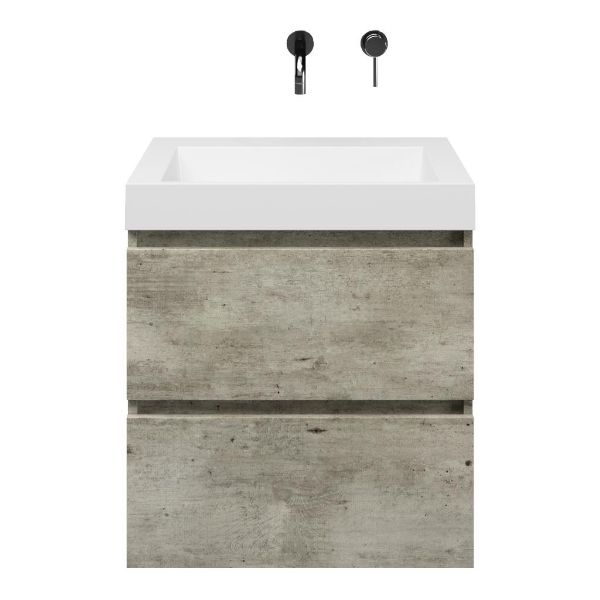 Westkapelle badmeubel 60 cm steigerhout licht grijs met polystone Haamstede wastafel wit glans, zonder kraangat