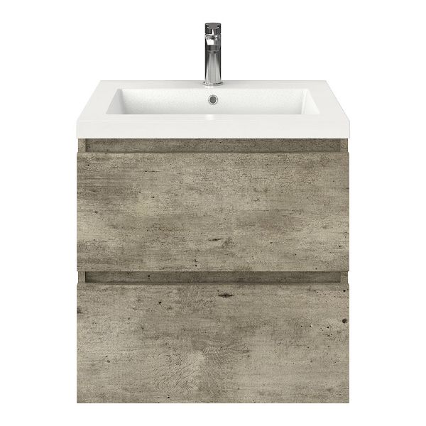 Westkapelle badmeubel 60 cm steigerhout licht grijs met polystone Cadzand wastafel wit glans, 1 kraangat, 62 cm hoog
