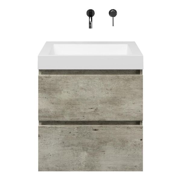 Westkapelle badmeubel 60 cm steigerhout licht grijs met quartz Haamstede-q wastafel wit mat, zonder kraangat