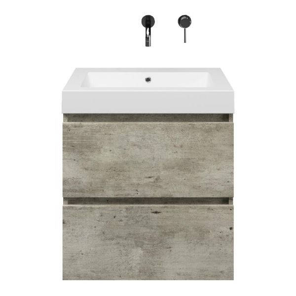 Westkapelle badmeubel 60 cm steigerhout licht grijs met quartz Cadzand-Q wastafel wit mat