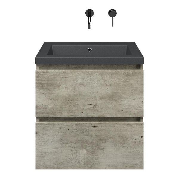 Westkapelle badmeubel 60 cm steigerhout licht grijs met quartz Cadzand-Q wastafel grijs mat, zonder kraangat