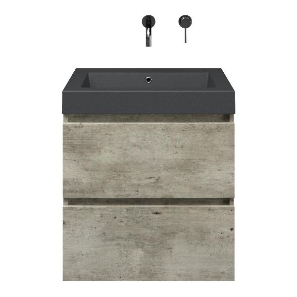 Westkapelle badmeubel 60 cm steigerhout licht grijs met quartz Cadzand-Q wastafel grijs mat, zonder kraangat
