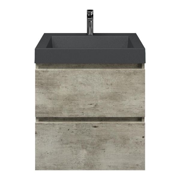 Westkapelle badmeubel 60 cm steigerhout licht grijs met quartz Haamstede-q wastafel grijs mat