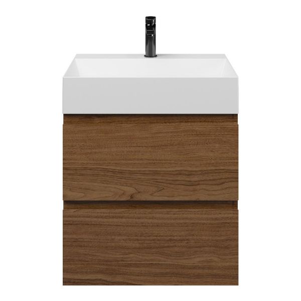 Westkapelle badmeubel 60 cm warm noten met keramische Marken wastafel wit mat, 1 kraangat