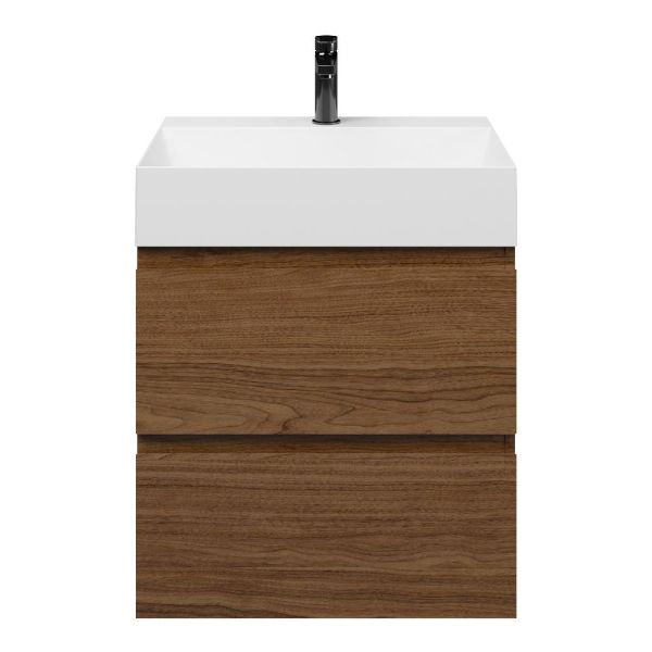 Westkapelle badmeubel 60 cm warm noten met keramische Marken wastafel wit glans, 1 kraangat