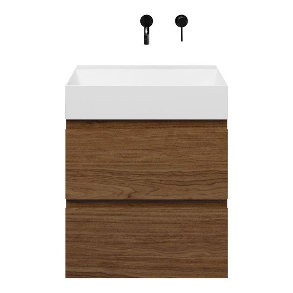 Westkapelle badmeubel 60 cm warm noten met keramische Marken wastafel wit glans, zonder kraangat