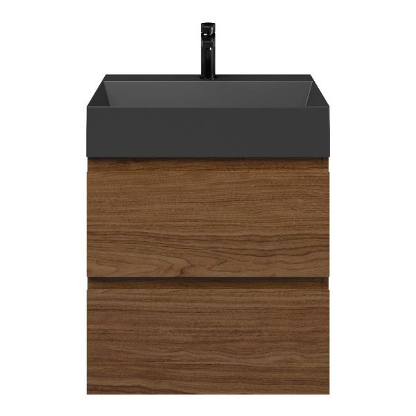 Westkapelle badmeubel 60 cm warm noten met keramische Marken wastafel zwart mat