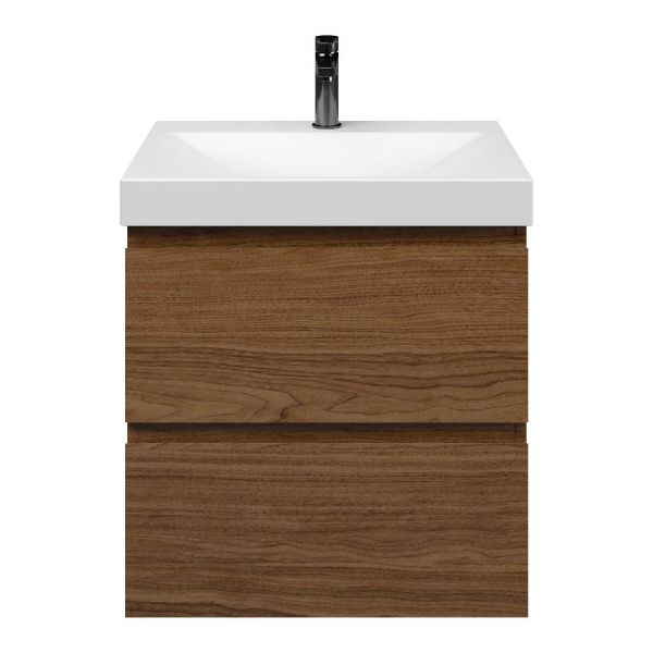 Westkapelle badmeubel 60 cm warm noten met keramische Rockanje wastafel wit mat, 1 kraangat