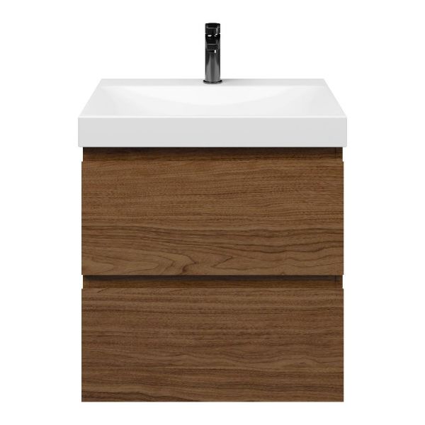 Westkapelle badmeubel 60 cm warm noten met keramische Rockanje wastafel wit glans, 1 kraangat