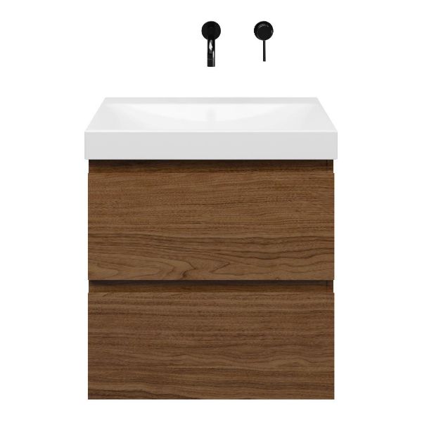 Westkapelle badmeubel 60 cm warm noten met keramische Rockanje wastafel wit glans, zonder kraangat
