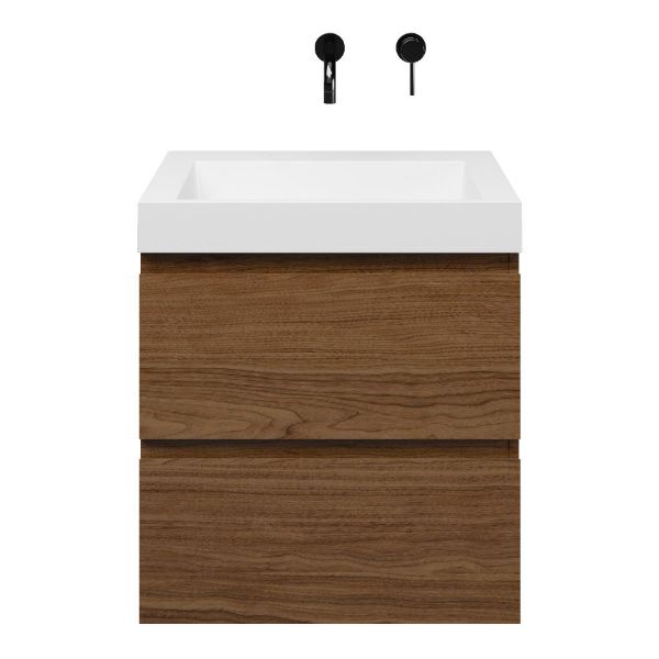 Westkapelle badmeubel 60 cm warm noten met polystone Haamstede wastafel wit glans, zonder kraangat