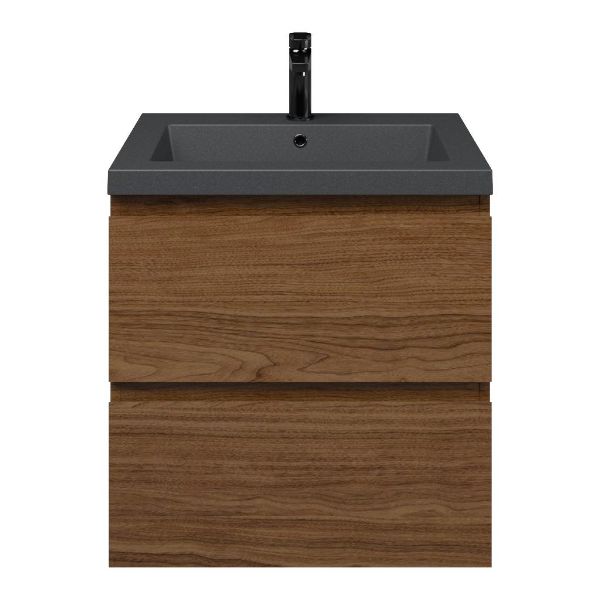 Westkapelle badmeubel 60 cm warm noten met quartz Cadzand-Q wastafel grijs mat, 1 kraangat