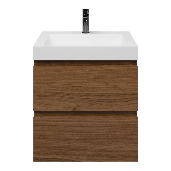 Westkapelle badmeubel 60 cm warm noten met quartz Haamstede-q wastafel wit mat, 1 kraangat