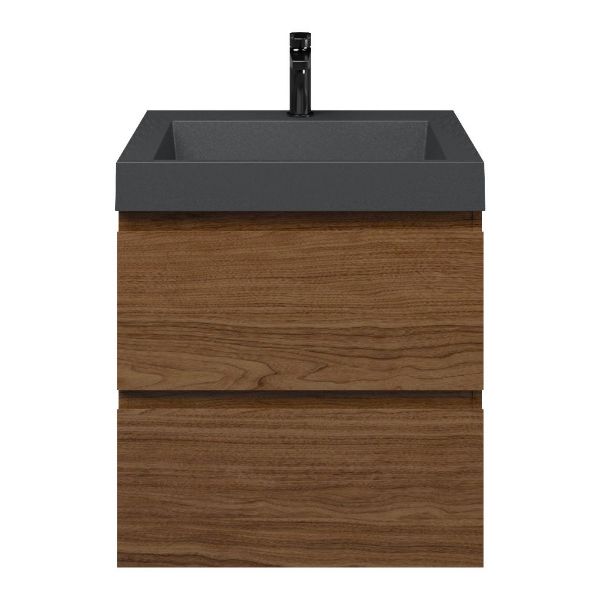 Westkapelle badmeubel 60 cm warm noten met quartz Haamstede-q wastafel grijs mat