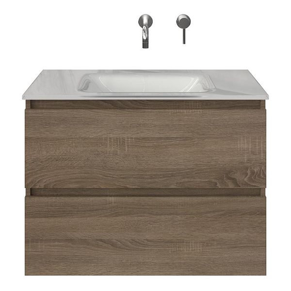 Westkapelle badmeubel 80 cm eiken donker met glazen Glass wastafel wit glans