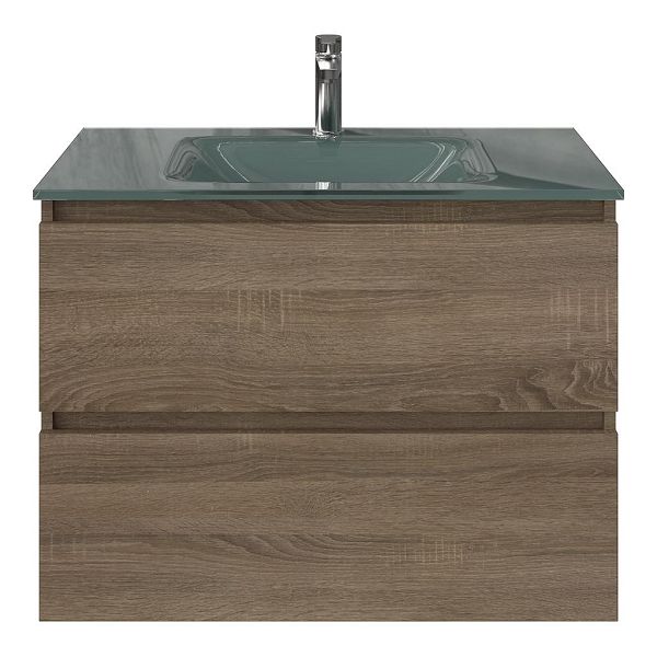 Westkapelle badmeubel 80 cm eiken donker met glazen Glass wastafel zilvergrijs