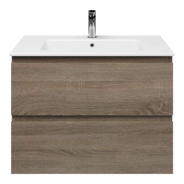 Westkapelle badmeubel 80 cm eiken donker met keramische Callantsoog wastafel wit glans, 1 kraangat