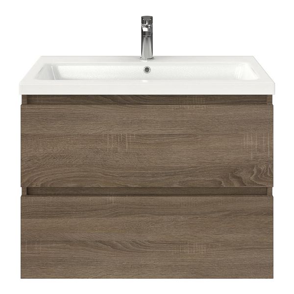 Westkapelle badmeubel 80 cm eiken donker met keramische Dishoek wastafel wit glans, 1 kraangat