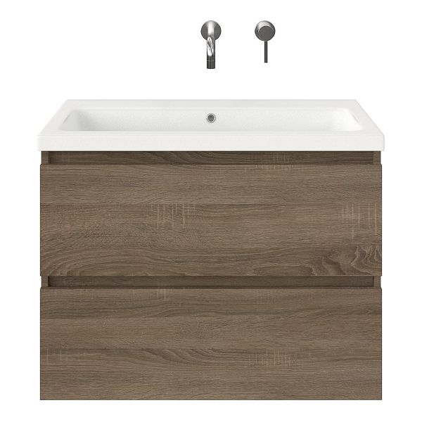 Westkapelle badmeubel 80 cm eiken donker met keramische Dishoek wastafel wit mat, zonder kraangat