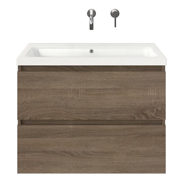 Westkapelle badmeubel 80 cm eiken donker met keramische Dishoek wastafel wit glans, zonder kraangat