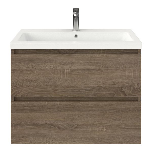 Westkapelle badmeubel 80 cm eiken donker met keramische Dishoek wastafel wit mat, 1 kraangat