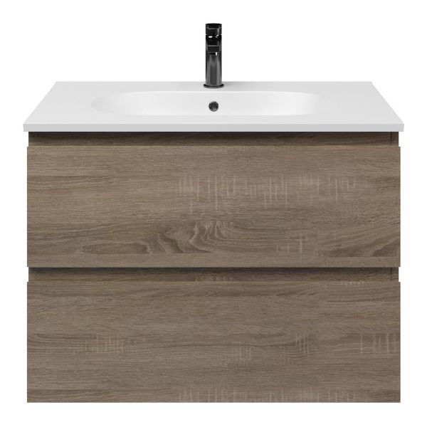 Westkapelle badmeubel 80 cm eiken donker met keramische Ellemeet wastafel wit mat keramiek