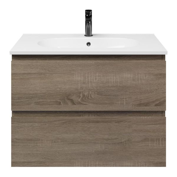 Westkapelle badmeubel 80 cm eiken donker met keramische Ellemeet wastafel wit glans