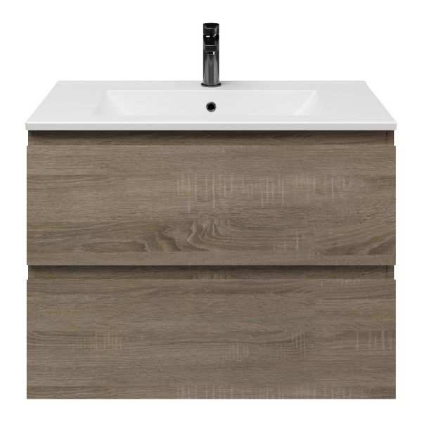 Westkapelle badmeubel 80 cm eiken donker met keramische Huisduinen wastafel wit mat