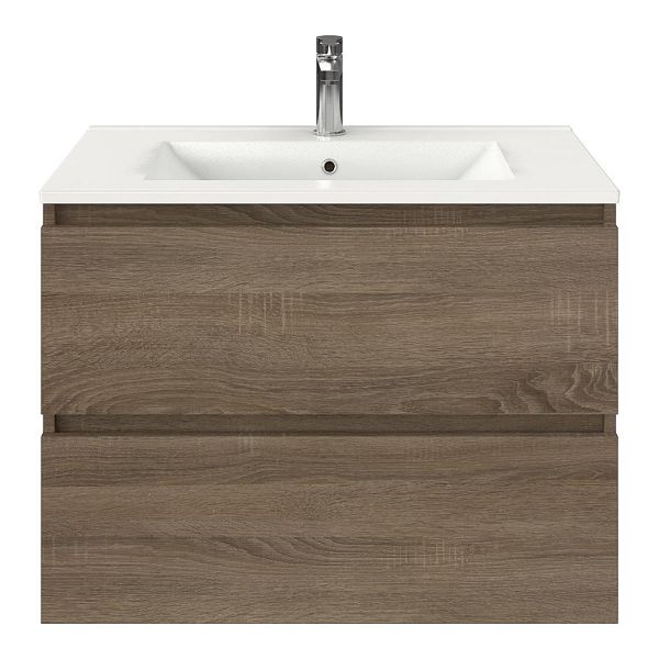 Westkapelle badmeubel 80 cm eiken donker met keramische Huisduinen wastafel wit glans